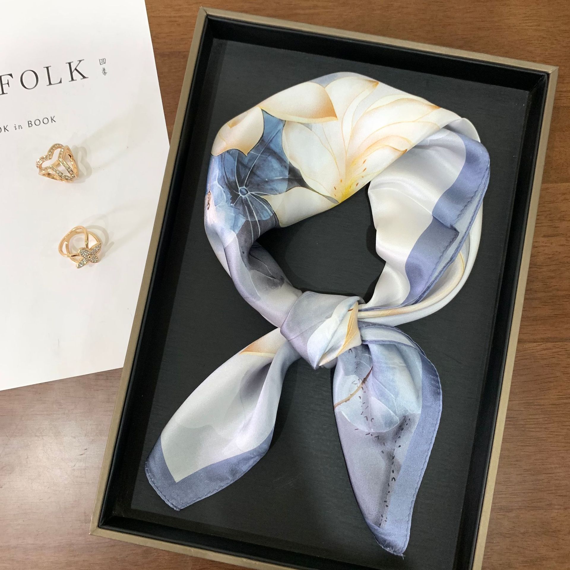 Spring Style National Style Thin Silk Scarf Elegant Lotus 100% Mulberry Silk Scarf Silk Silk Scarf Scarf 70Cm Square Scarf 68-68
