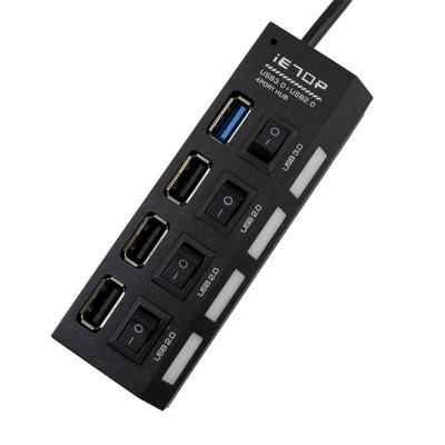 USB USB hub 20cm giriş Tipi çıkış Tipi A x 4 3.0 + USB2.0 4 portlu AÇMA/KAPAMA anahtarı, siyah, kablolu, yüksek hızlı aktarım, A,