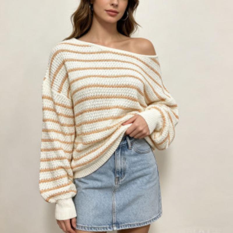 Damen S Langarm Strickpullover Schulterfrei Schleife Figurbetont Herbst Winter