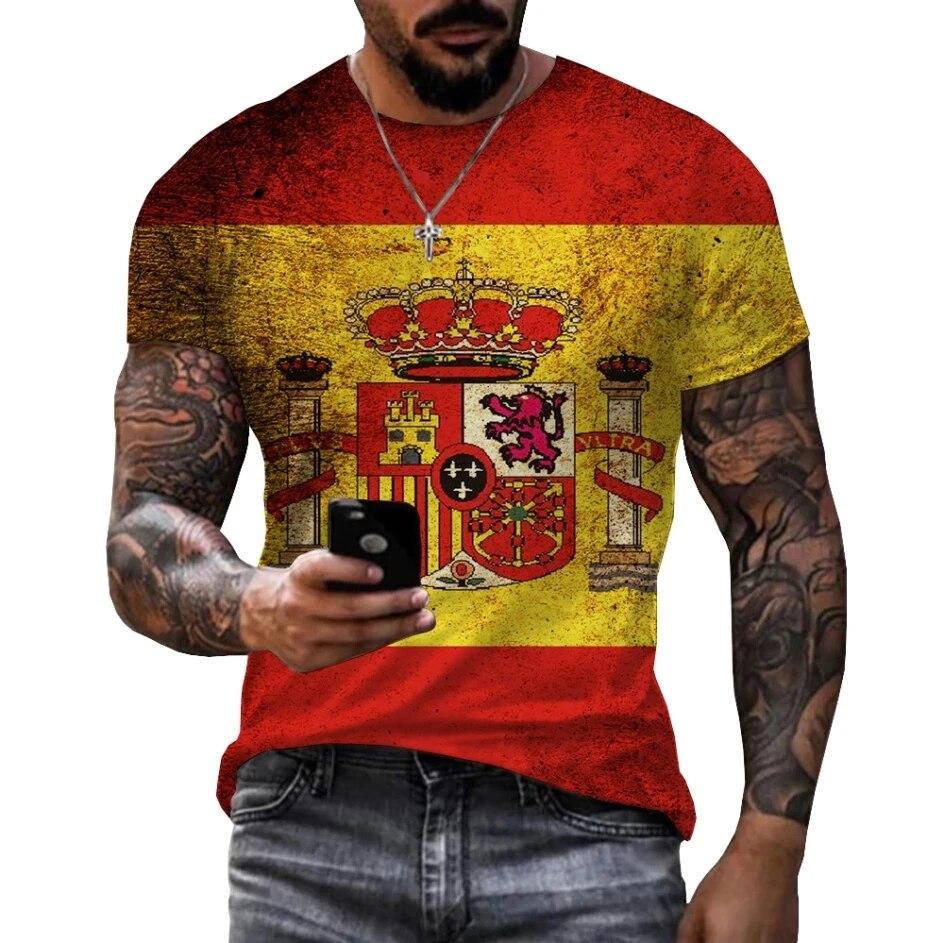 Národní znak Espana 3D tisk Léto Pánské tričko s výstřihem do O Neformální trička s krátkým rukávem Nadměrná trička Móda Trička Pánské Oblečení