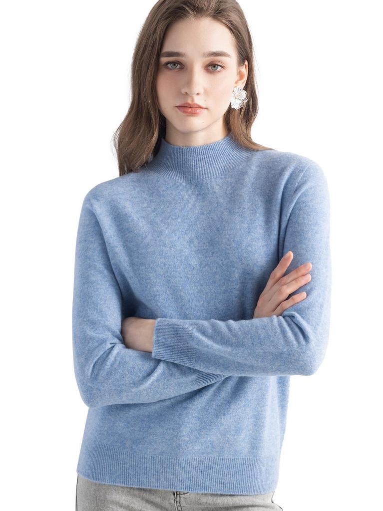 Women's Slim Fit Cashmere Knit Base Layer Top - Half-High Neck, Solid Color, Mature Style, Warm Sweater