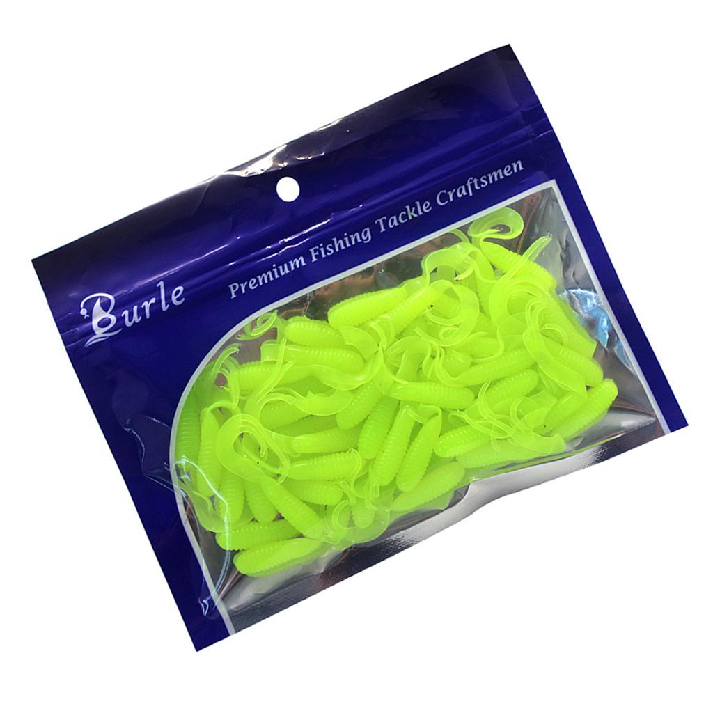 50 stk. Myke Fiske Sluk Twister Hale Agn 4cm 3D Øyne Lang Bølgete Hale Swimbaits Bass Fiske Sluk Agn Sjøørret Sluk
