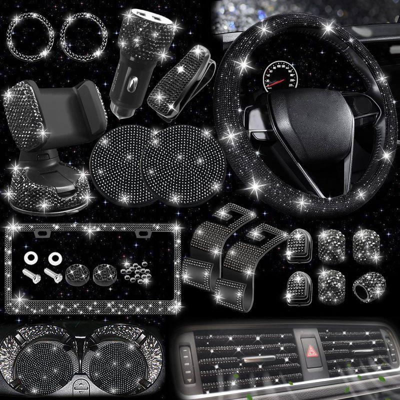 Non-Slip and Comfortable, Without Inner Ring, Handlebar Cover with Rhinestones, American Standard License Plate Frame, Rhinestone Car Decoration
