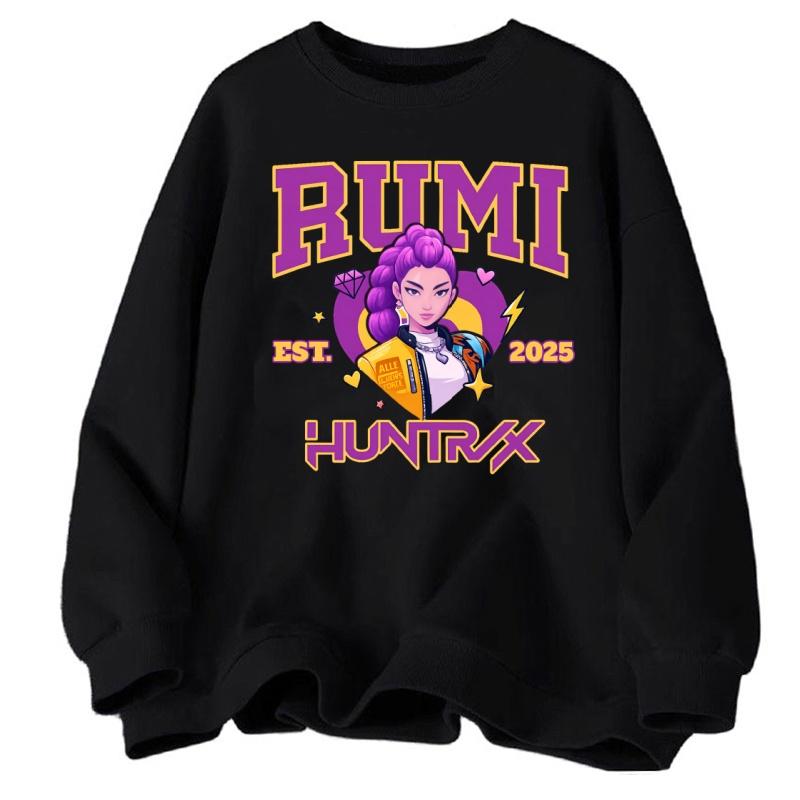 Huntrix Round Neck Kpop Demon Hunters Sweatshirts Rumi Zoey Mira Graphic Pullover Women's Sweatshirts Long Sleeve Streetwear