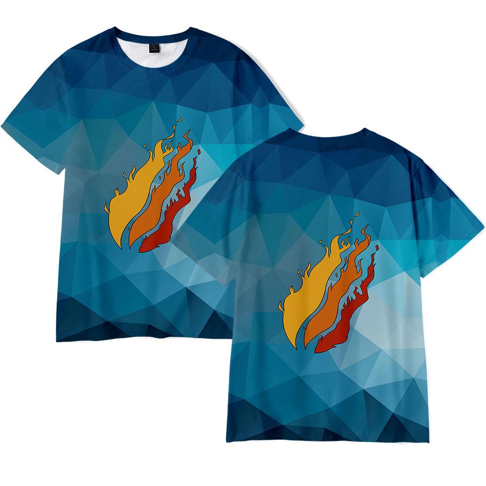 ETST37 Nieuw Zomer Prestonplayz Vlam Kleur Bedrukt T-shirt Ronde Hals Pullover Korte Mouw voor Volwassenen en Kinderen 120
