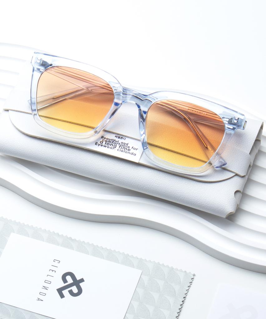 Ssiellonda Didi Uv Protection Clear Tinted Horn-Rimmed Sunglasses Crystal Blue (Orange Tint)