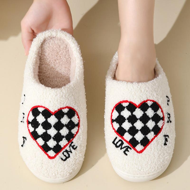 Modische lässige weiße Cartoon-Baumwollpantoffeln für Damen Winter 2025 Indoor Warme Plüsch-Pantoletten Frau Rutschfeste Leichte Schuhe Dame