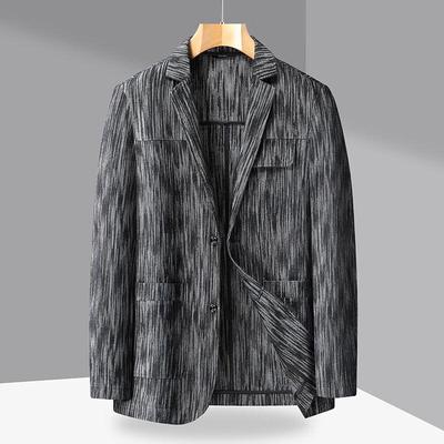 Men's Plus Size Striped Washed Denim Suit Jacket