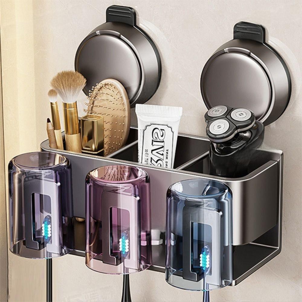 Suction Cup Toothbrush Storage Rack Integrated Hook 2/3/4 Person Electric Toothbrush Holder Reusable Detachable