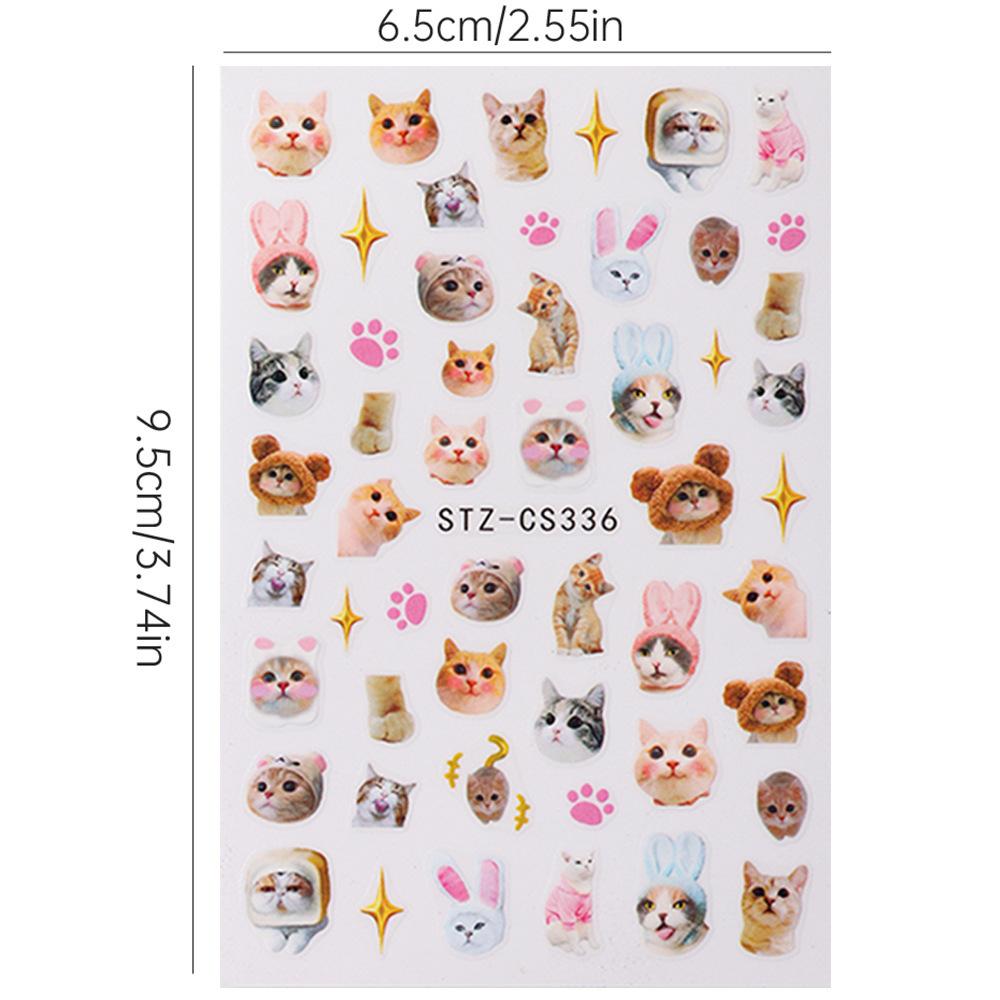 Nail Art Stickers, Cartoon Cute Pet Kitten Cat Expression Cat Paw Adhesive Nail Stickers
