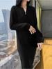 Women's High Neck Mid-Length Cashmere Sweater Dress - Autumn Collection with Zipper and Loose Knit Wool Design