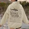 Sweat à capuche mignon pour femme Imprimé Baleine Requin Océanique Sweat à capuche Décontracté Manches longues Pull Sweat-shirt Mode Thème Animal Haut