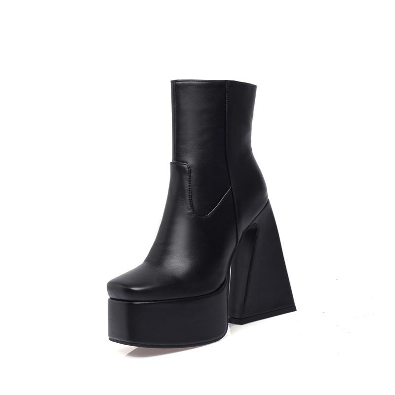 

Winter fashion punk thick-soled square head side zipper low boots 34