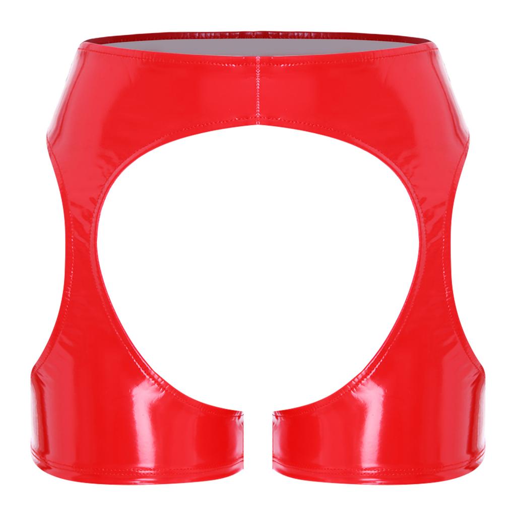 Womens Wet Look Hot Pants Open Crotch Thigh Cutouts Bodycon Boxer Shorts Patent Leather Design for Pole Dance