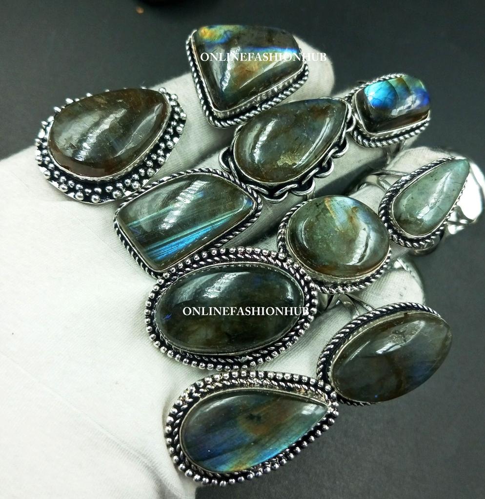 10Pcs Labradorite Gemstone Designer Handmade Rings Jewelry Wholesale Lot, Bulk Jewelry, Wholesale Rings, Christmas Gift, Wholesale JewelryMRO-L224