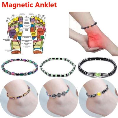 Pulseira colorida de hematita, ímãs de energia, tornozeleira feminina, pedra colorida, terapia magnética, cuidados de saúde, joias charmosas