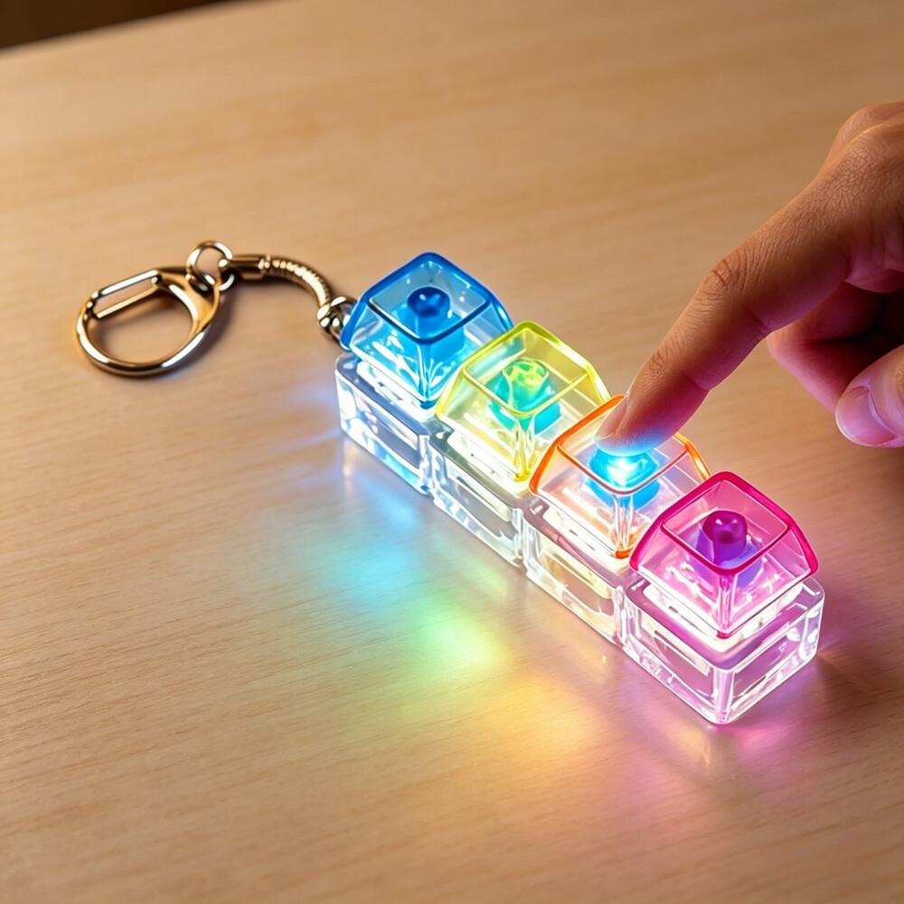 LED Keyboard Keychain Fidget Toy  Clickable Buttons Stress Relief, Portable Desk Accessory Office Decor Gift Stress Relief Toy