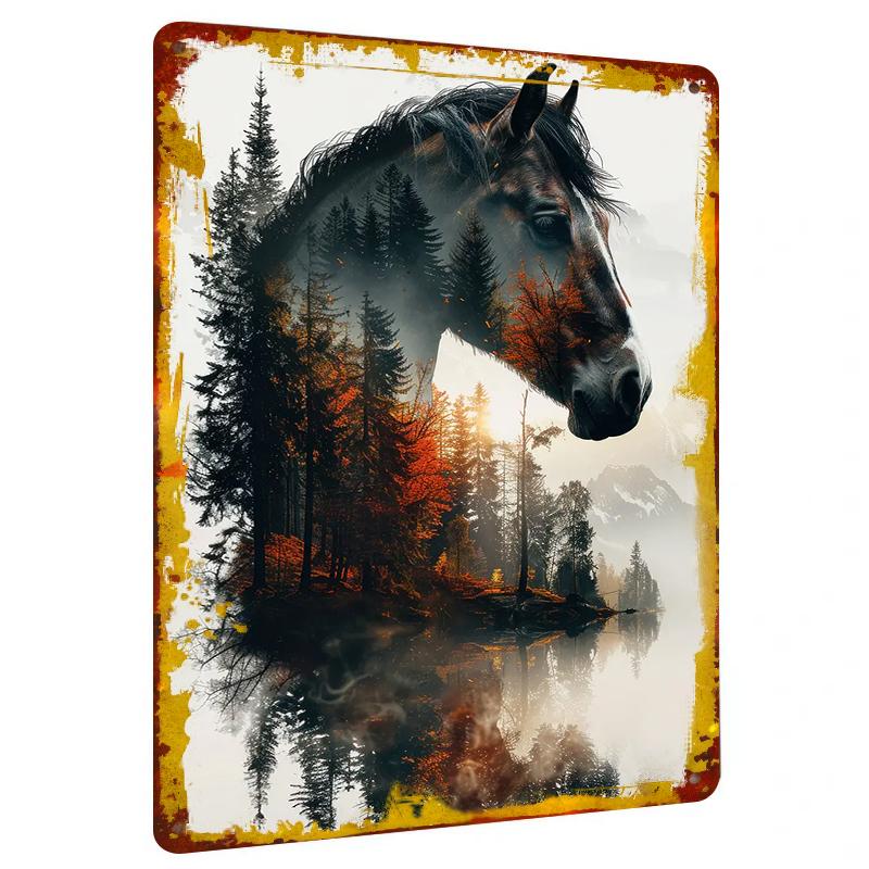 Dreamy Forest Horse DoubleLayer Silhouette Metal Iron Painting Home Wall Decor Art Hanging 20x30cm（7.8x11.8inch）