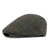 Autumn Winter Men's Hat Middle-Aged Wool Forward Cap British Vintage Beret Plaid Peaked Cap