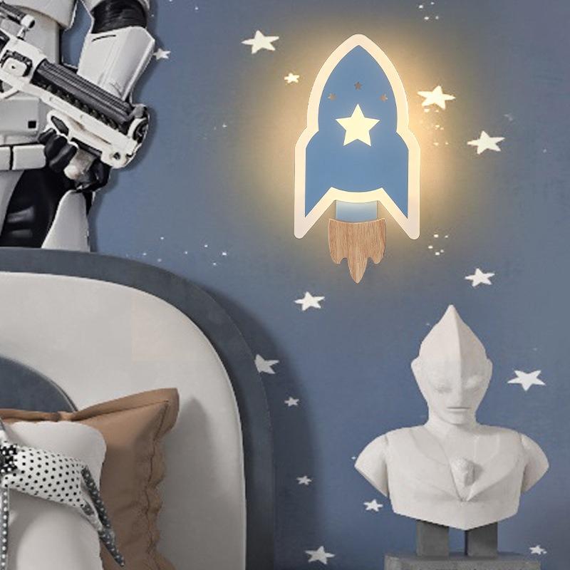 Cartoon LED Rocket Wall Lamp Modern Eye Protection  Passageway Study Bedside Star Rocket Wall Lamp for Kid Room Easy To Install