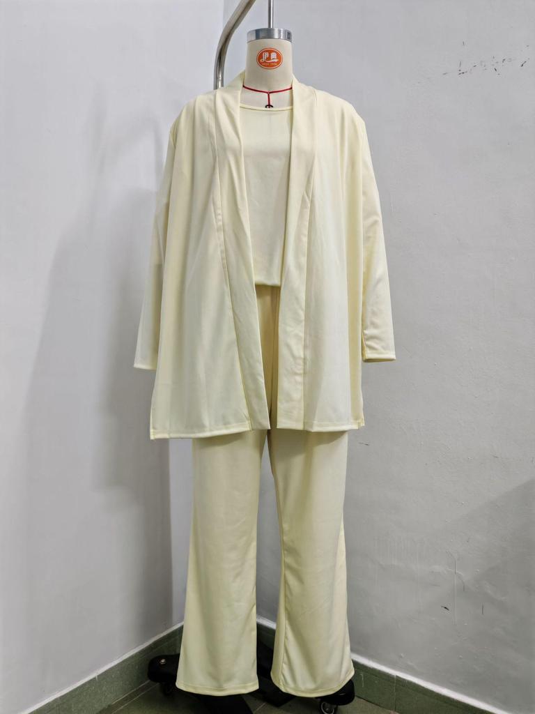2025 European & American Fashion Women's Three-piece Set: Round Neck Tee, Short Sleeve, Long Pants, Mid-length Jacket