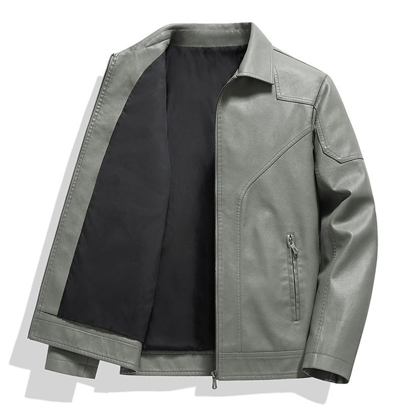 Plus Size Men S Pu Leather Jacket Fall Fashion Lapel Zip Coat