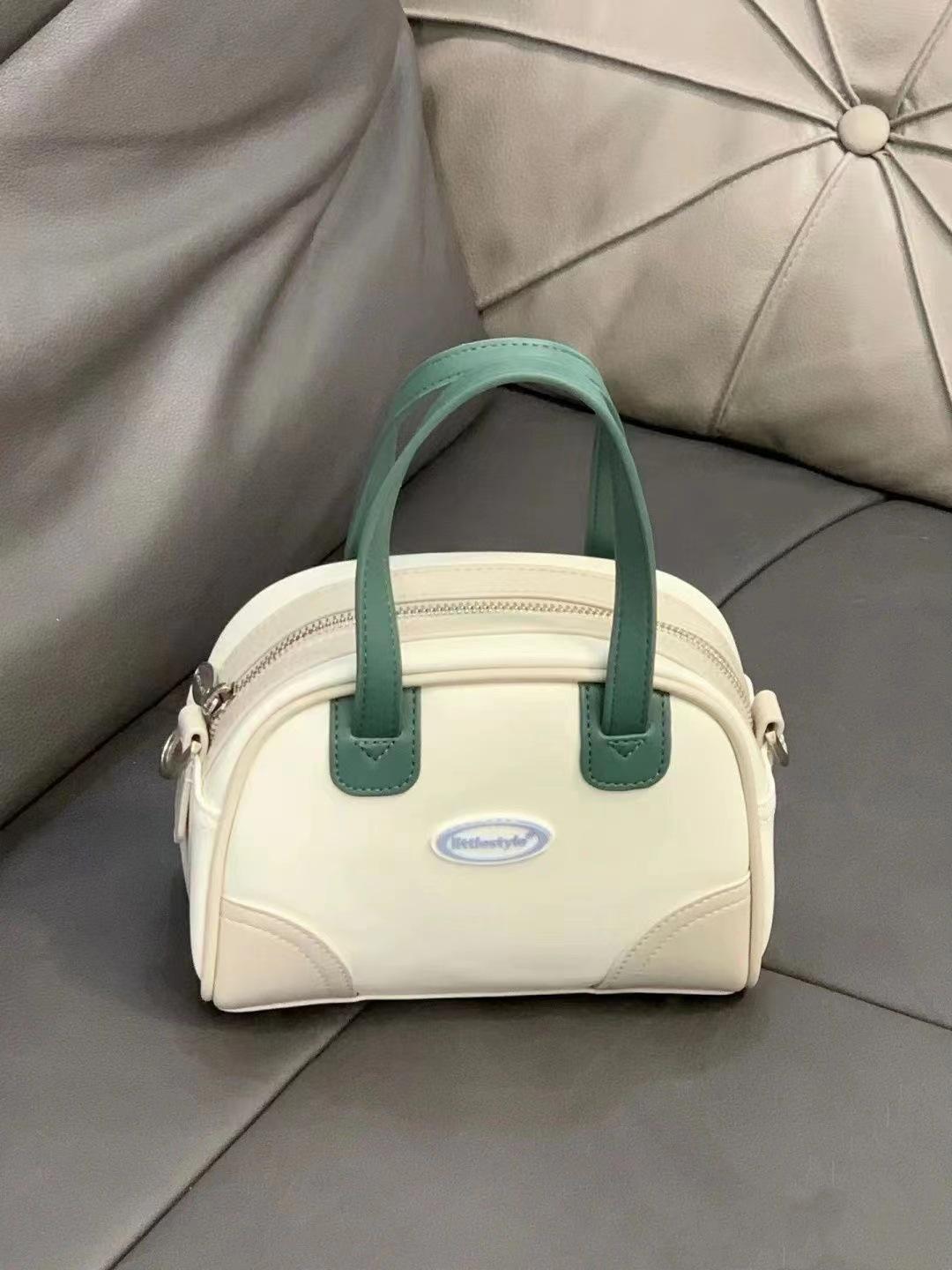 Vintage Boston Bag Small Bowling Bag, Crossbody Bag Handheld Shoulder Bag Women 18.5*14*9