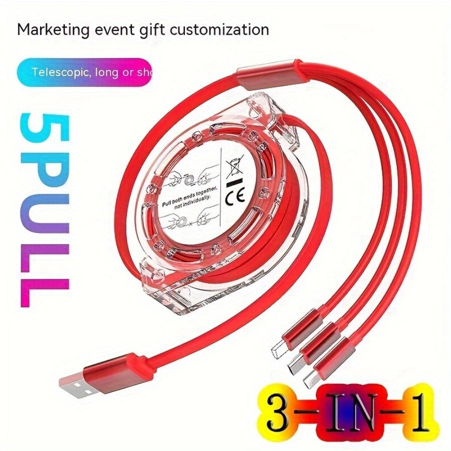 

Телескопічний кабель 3 в 1 підходить для мобільного телефону Apple Type C Android USB-кабель для швидкої зарядки для кабелю IPhone USB-кабель C рожевий