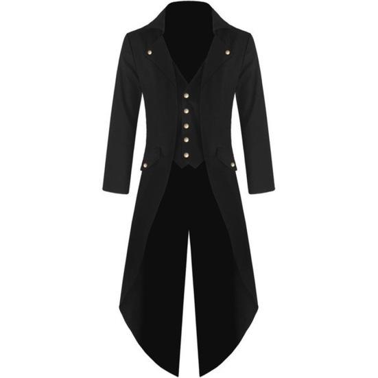 Men Solid Color Retro Gothic Button Tailcoat Tuxedo Party Halloween Costume
