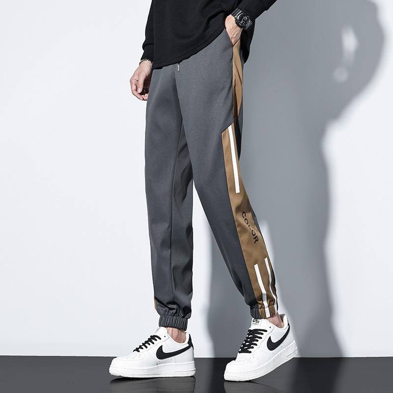 

Side striped casual pants men s spring and summer new trendy brand loose large size corset sweatpants 4XL серый