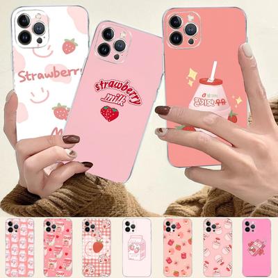 Strawberry Milk Pattern Phone Case For iPhone 14 11 12 13 Mini Pro XS Max Cover 6 7 8 Plus X XR SE 2020 Funda Shell