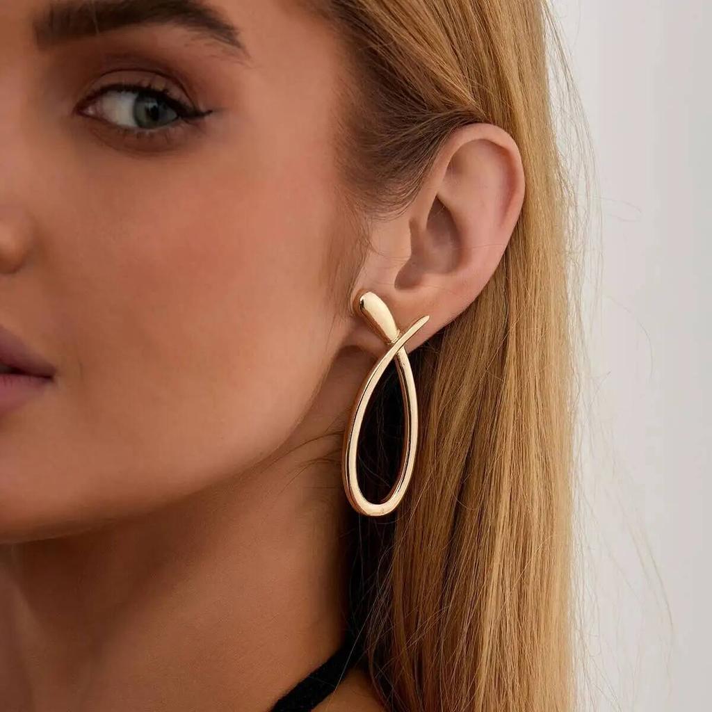 SHIXIN Simple Irregular Geometric Stud Earrings Women Punk Smooth Gold Color Metal Circle Piercing Ear Daily Wear Jewelry Gift