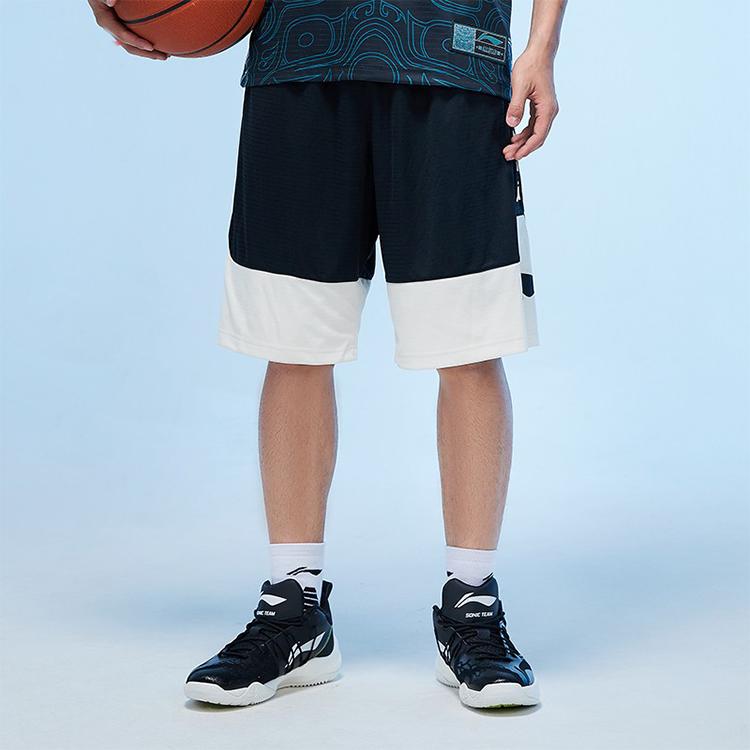 Li Ning Badfive Basketball Series Color Block Elastic Casual Shorts Men Shorts Black Light-Yellow AAPQ007-7