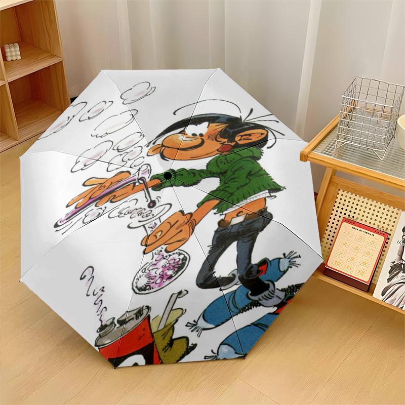 Gaston Lagaffe Winddichter Automatischer 8-Rippen Faltbarer Regenschirm Tragbarer Outdoor Sonnenschirm
