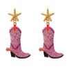 Sweet cool western wind gradual change pink diamond cowboy boots starfish embellishment earrings Spice girls out of the street fashion women's earring
