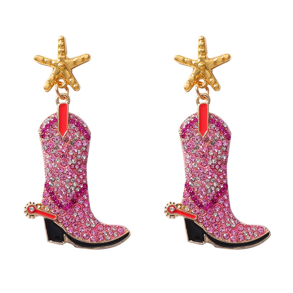 Sweet cool western wind gradual change pink diamond cowboy boots starfish embellishment earrings Spice girls out of the street fashion women's earring