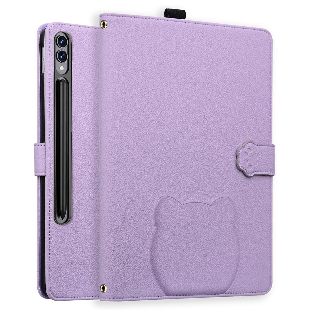 Brieftasche Hülle für Samsung Galaxy Tab S10 Ultra/S9 Ultra/S8 Ultra Leder Ständer Tischabdeckung mit Stifthalter, 3D-Effekt Katzenmuster