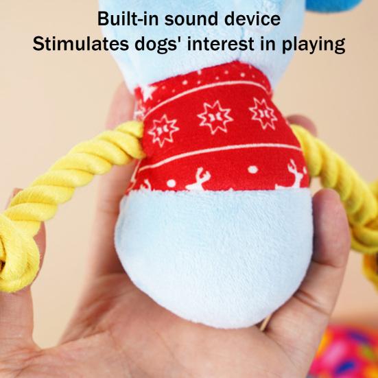 Stuffed Elephant Dog Toy with Rope Arm Squeaky Plush Animal Dog Chew Toy Interactive Tug-of-War Toy for Dogs Teeth Cleaning Puppy Teething