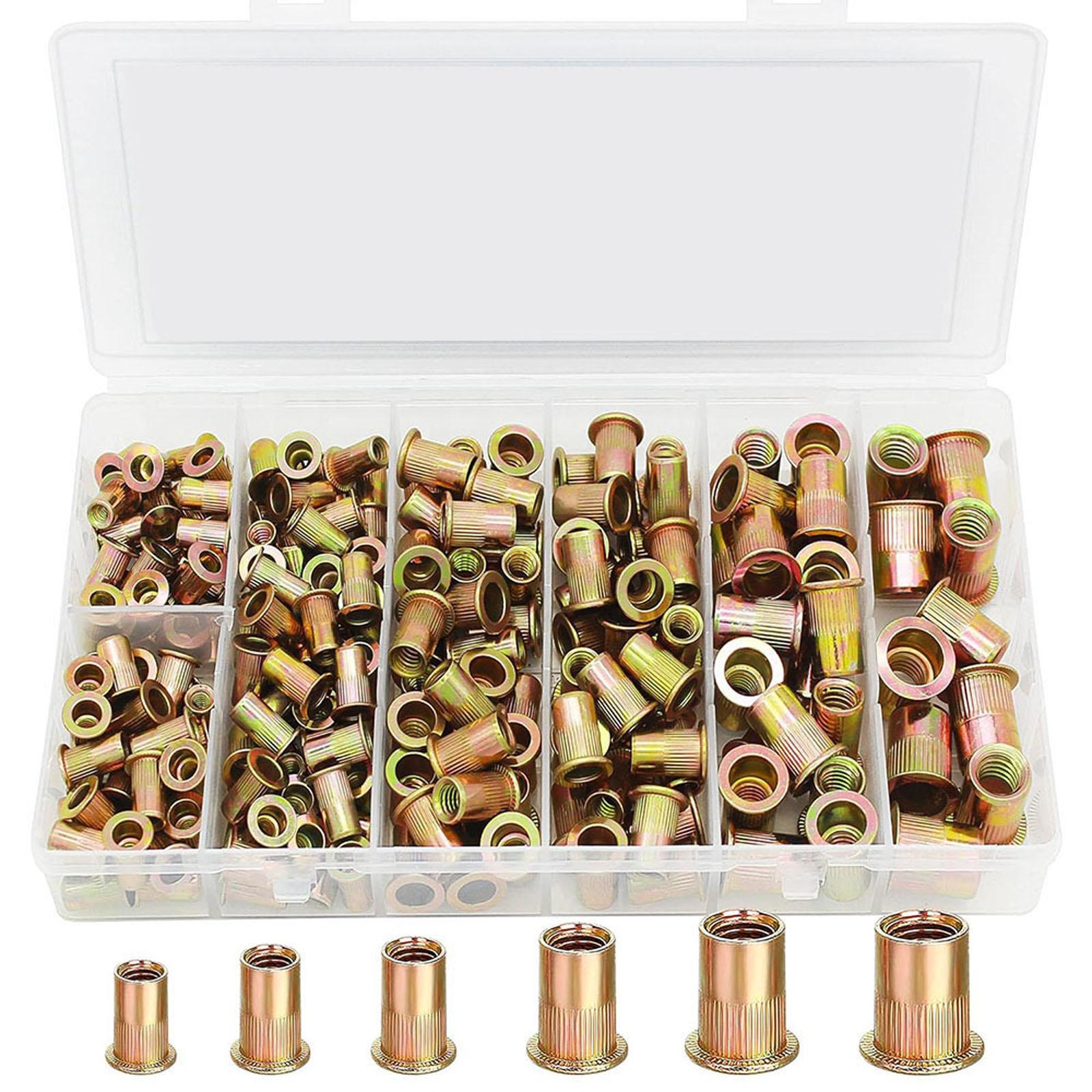 

160pcs Boxed Galvanized Carbon Steel Flat Head Threaded (6 Sizes) One Size