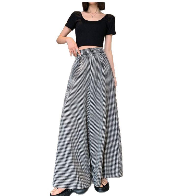 Women's Plaid High Waist Wide Leg Pants - Summer Casual, Loose & Slimming Skirt Style