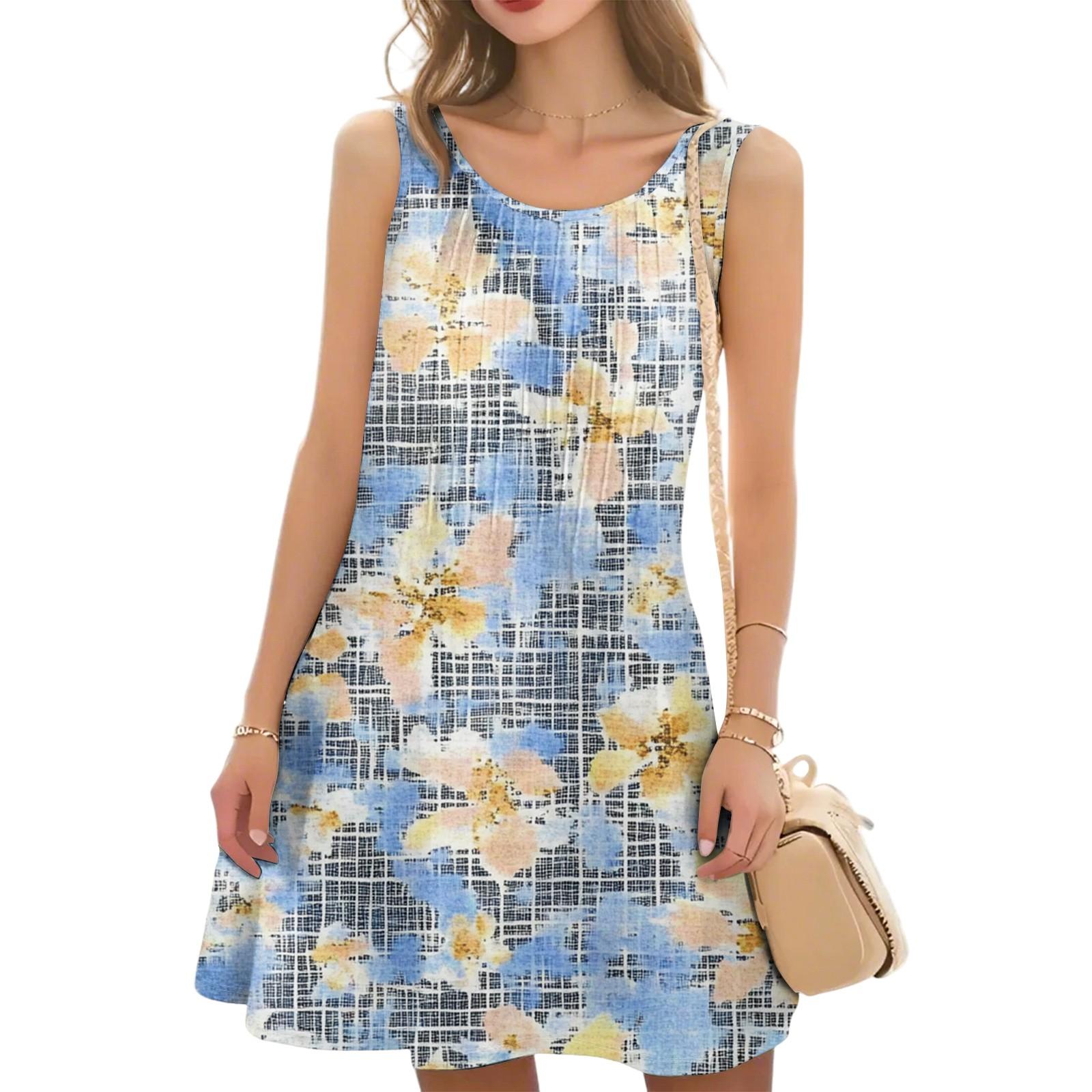 

Женское повседневное модное платье с цветочным принтом и круглым вырезом без рукавов M