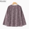 ZANZEA Women Casual Round Neck Long Sleeve Floral Print Contrast Color Blouses