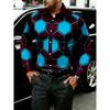 New 11 Color Men's Long Sleeved Shirt with Gold 3D Printing, Fashionable Color Block Pattern, Luxurious Shirt Style