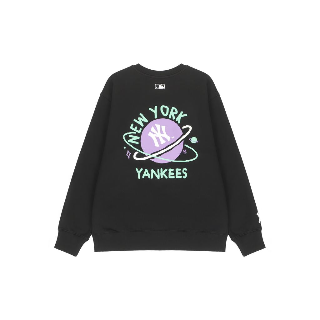 MLB New York Yankees Planet Letter Print Crewneck Long Sleeve Sweatshirt Unisex sweatshirt Black 3AMTL0121-50BKS