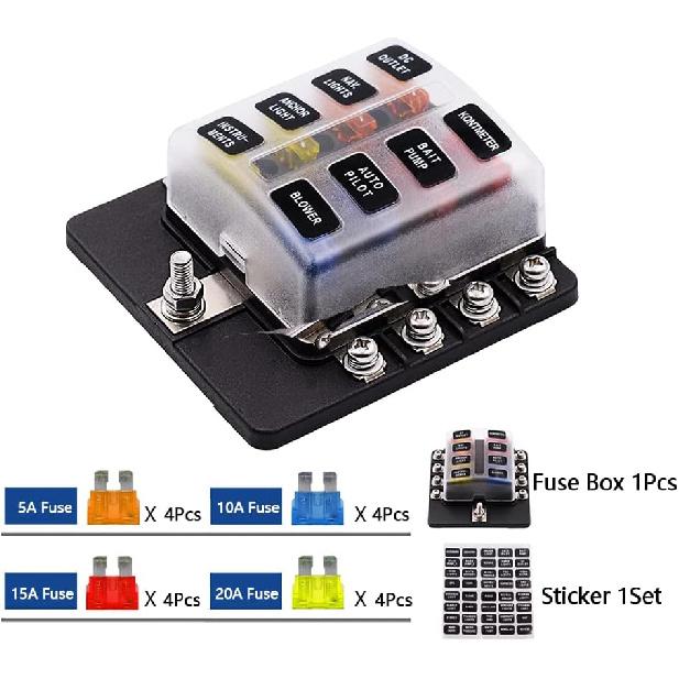8 Way Blade Fuse Box Holder, 8 Way ATC/ATO Blade Fuse Holder Box, 8 Way ATC/ATO Blade Fuse Holder Box with 5A/1-A/15A/20A Fuses, 8 Way Blade Fuse