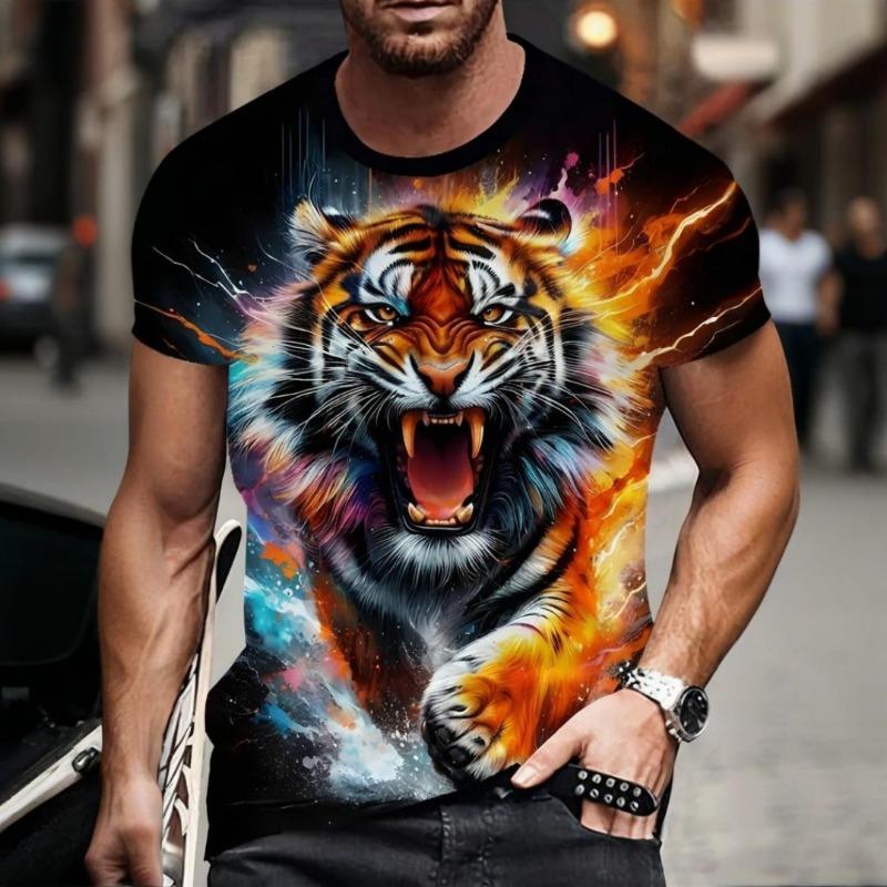 Men's T-shirt Summer Outdoor Casual Round Neck Short Sleeve Top 3D Animal Printed Patterns Large OverSize Loose Men's Clothing