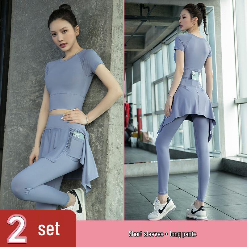 Women's High-Waist Quick-Dry Yoga Pants Skort Set - Stretch Fitness Running Outerwear