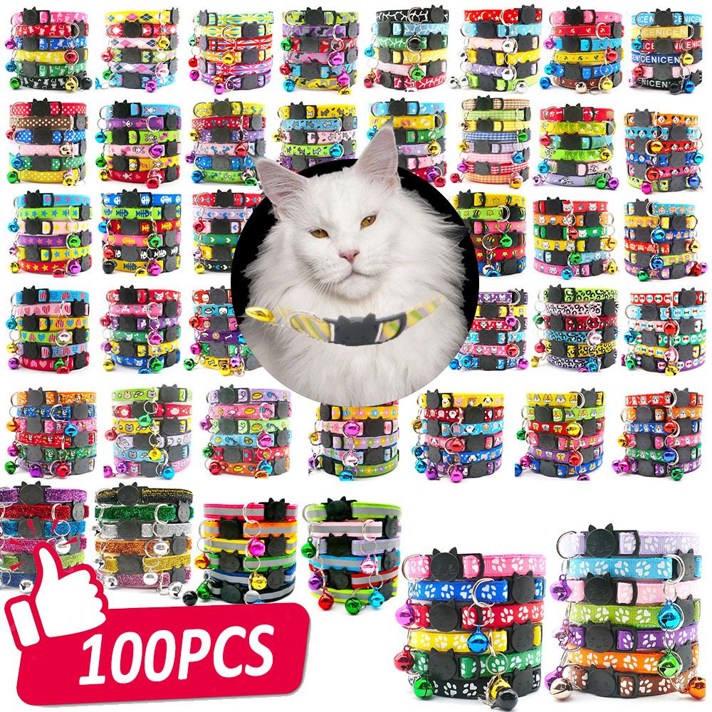 100Pcs  Colorful Dog Collar Adjustable Pet Dog Collars Necklace Durable Puppy Pug Bulldog Collars For Small Dogs