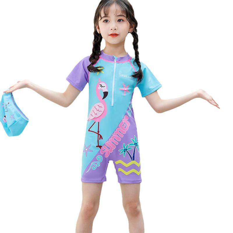 Girls' One-Piece Swimsuit 2024: New Style Boxer Design for Middle and Older Children