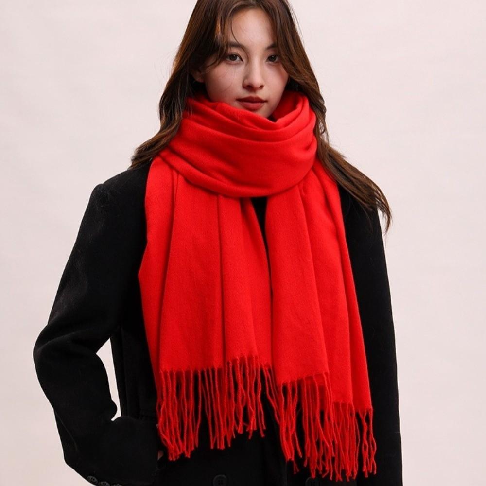 Korean Style Imitation Cashmere Scarf Tassel Winter Neckerchief Simple Long Wool Scarf Women/Male
